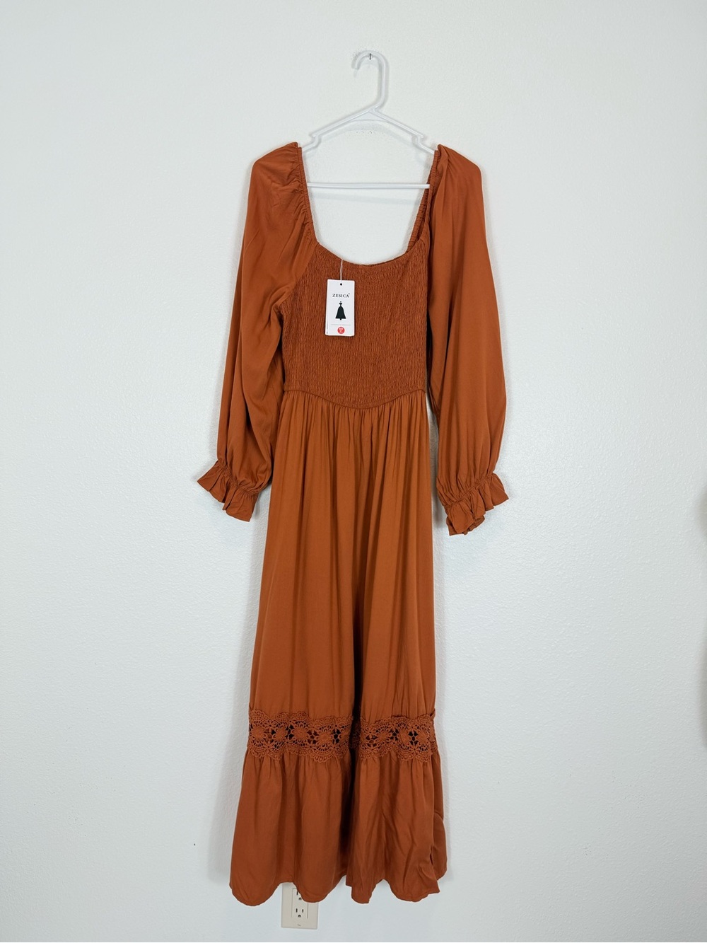 Smocked Bodice Maxi Dress in Rust By Zesica XL